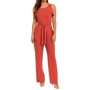 En Focus Studio Terracotta Coral Wide Leg Flutter Top Jumpsuit Size L 10 NWT